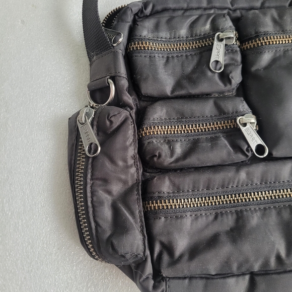 Y2K Esprit Nylon Crossbody Utility Bag Techwear Multi Zipper Pocket Black - Picture 2 of 14